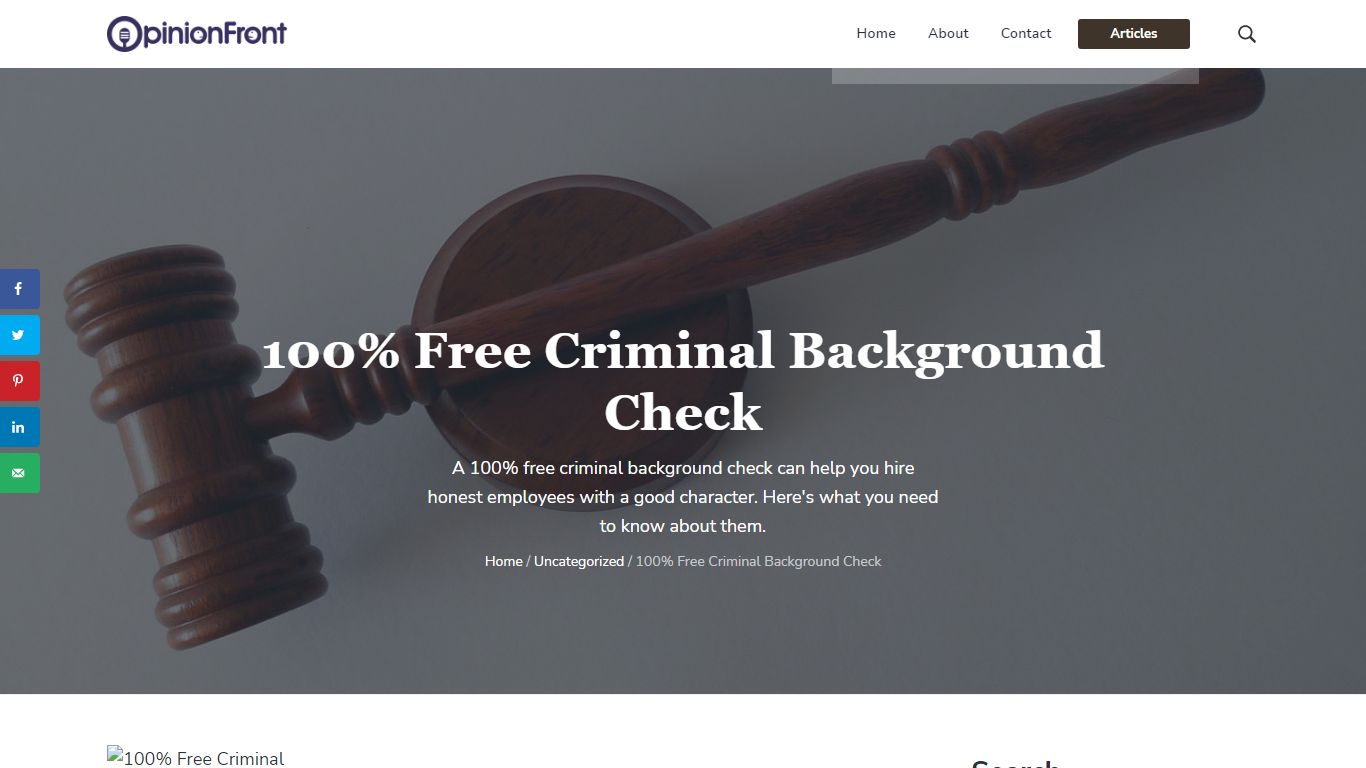 100% Free Criminal Background Check - Opinion Front